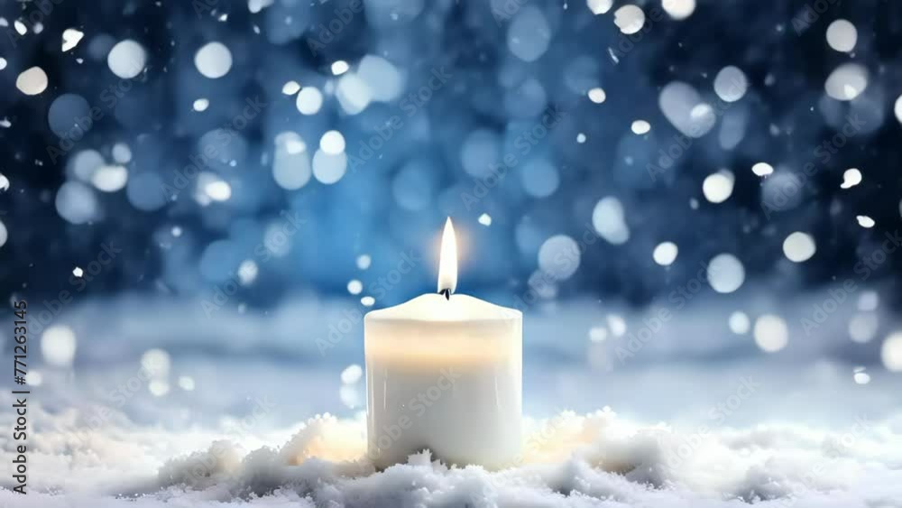 Christmas candle with snow and copy space