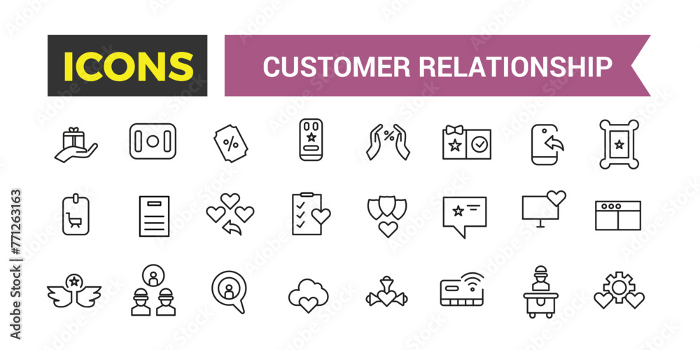 Customer relationship management software vector icons with editable stroke. Vector relationship management editable stroke. Vector illustration.