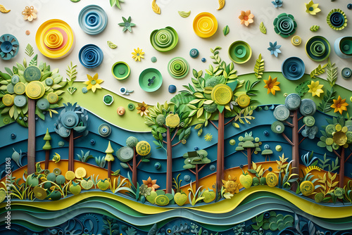 Vivid Paper Craft Forest Scene, Artistic Environmental Concept