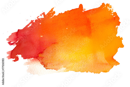 Orange and red gradient watercolor stain on white background.