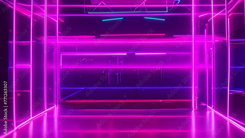 Vibrant neon lights illuminating a modern futuristic corridor with a reflective floor Vibrant neon lights illuminating a modern futuristic corridor with a reflective floor