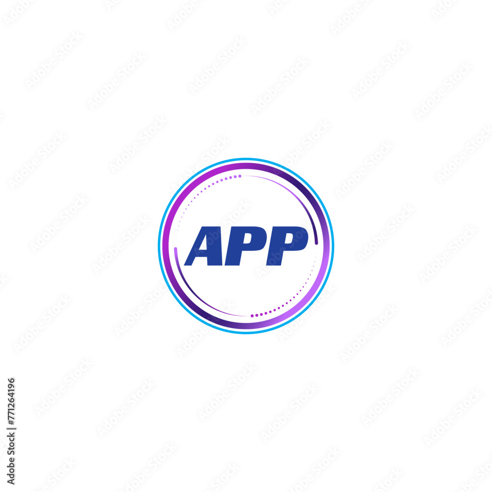 APP creative initial letter flat monogram logo design with White background.Vector logo modern alphabet gradient color frame style.