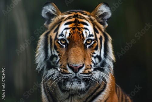 A majestic tiger posing with a penetrating look in a serene forest setting