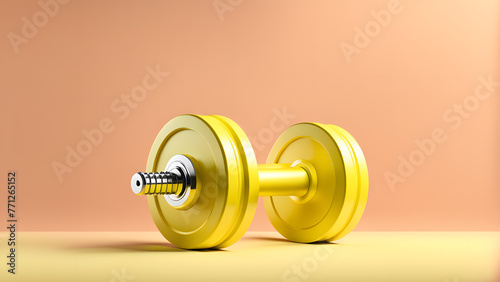 Versatile Training Regimen 3D Yellow Dumbbell Fitness Template for Strength and Wellness