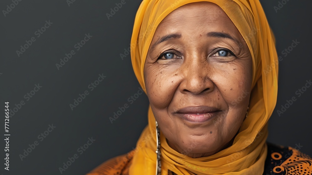 Elderly Muslim African American Woman With Blue Eyes And Wrinkles elderly-muslim-african-american-woman-with-blue-eyes-and-wrinkles