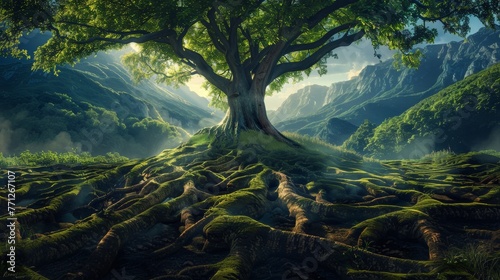 Wallpaper Mural Design a surreal landscape where trees are connected underground through a network of roots Torontodigital.ca