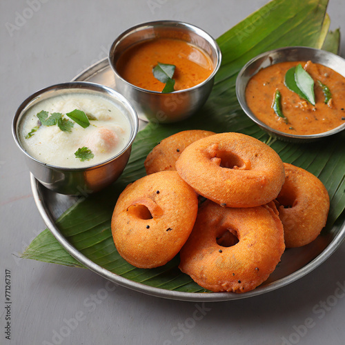 vada or medu vadai with sambar and chutney popular photo