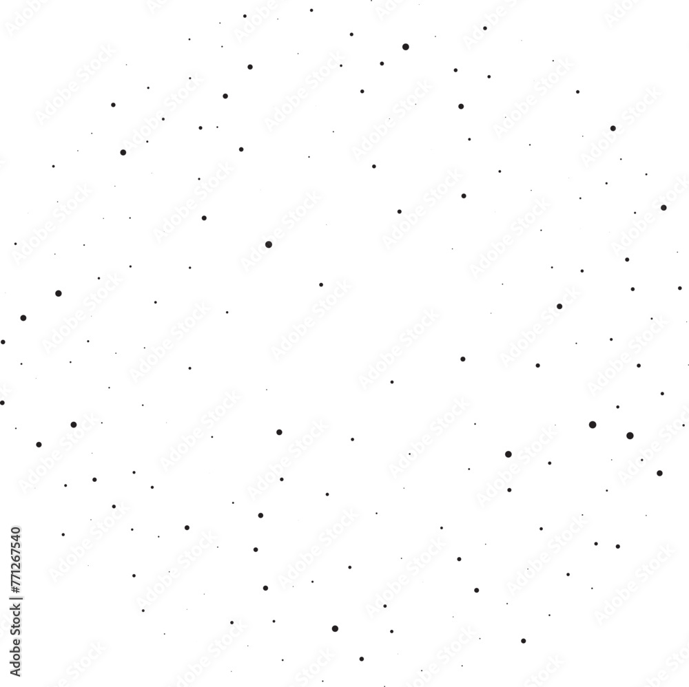 Random halftone. Background with chaotic dots, points, circle. Abstract monochrome pattern. Black and white color. Vector illustration