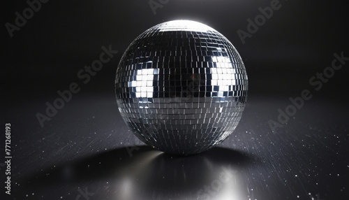Silver disco ball on black background colorful background