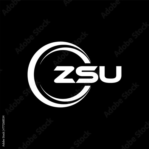 ZSU letter logo design with black background in illustrator, cube logo, vector logo, modern alphabet font overlap style. calligraphy designs for logo, Poster, Invitation, etc. photo