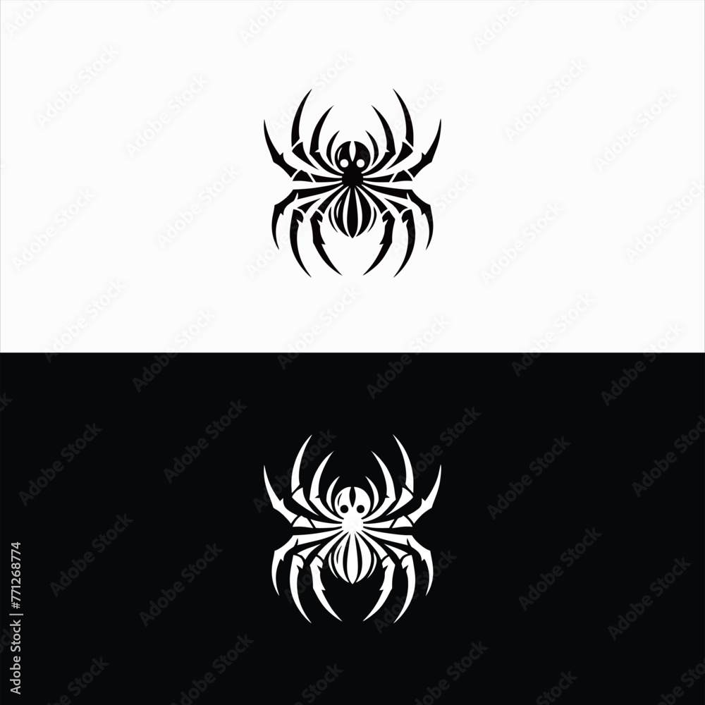 Fototapeta premium Spider silhouette, spider animal symbol logo in 2 colors, Scary animal with long claws.