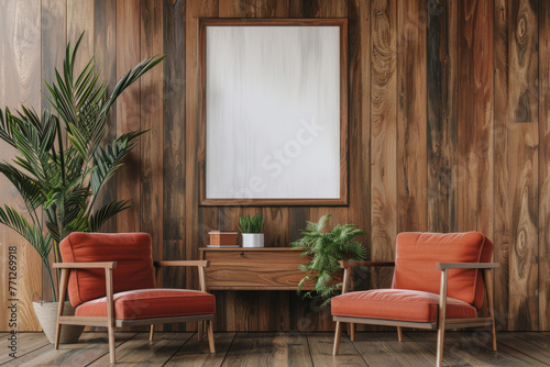 Office design Mid century armchair with a desk near paneling wall in Mindful Living.