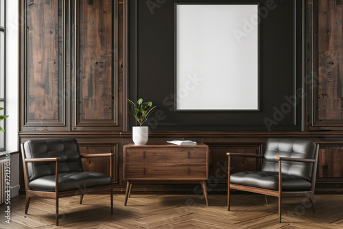 Office design Office interior armchair with a desk near paneling wall in Emotional Architecture. © BoubouArt