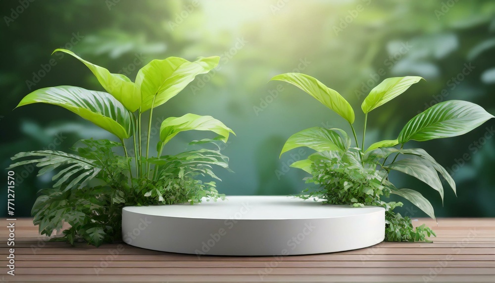 Nature-Inspired Platform: 3D Podium Decorated with Verdant Foliage Nature-Inspired Platform: 3D Podium Decorated with Verdant Foliage