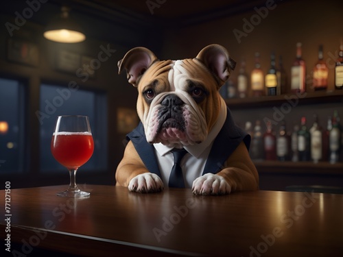 Anthropomorphic Bulldog at a Bar