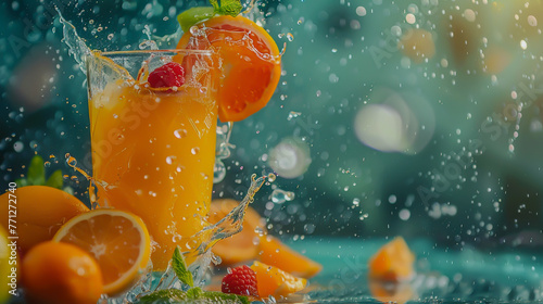 Depict the vibrant burst of colors and textures found in a glass of freshly squeezed juice