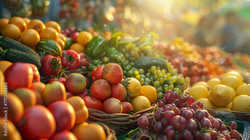 , *brightly colored fruits and vegetables*, *a refreshing and healthy drink*, *vibrant market scene with piles of produce*, *3D render*, *golden hour lighting*, *depth of field bokeh effect* , *brightly colored fruits and vegetables*, *a refreshing and healthy drink*, *vibrant market scene with piles of produce*, *3D render*, *golden hour lighting*, *depth of field bokeh effect*