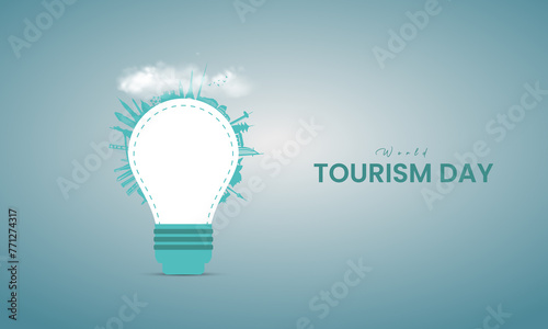 World Tourism Day. Tourism day creative design for social media banner and poster, Travel concept. 3D illustration.