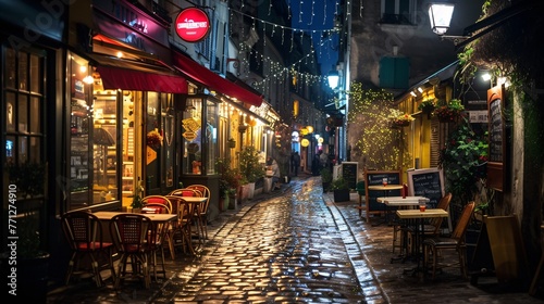 Fototapeta Naklejka Na Ścianę i Meble -  Nighttime dining options in the Parisian Latin district.