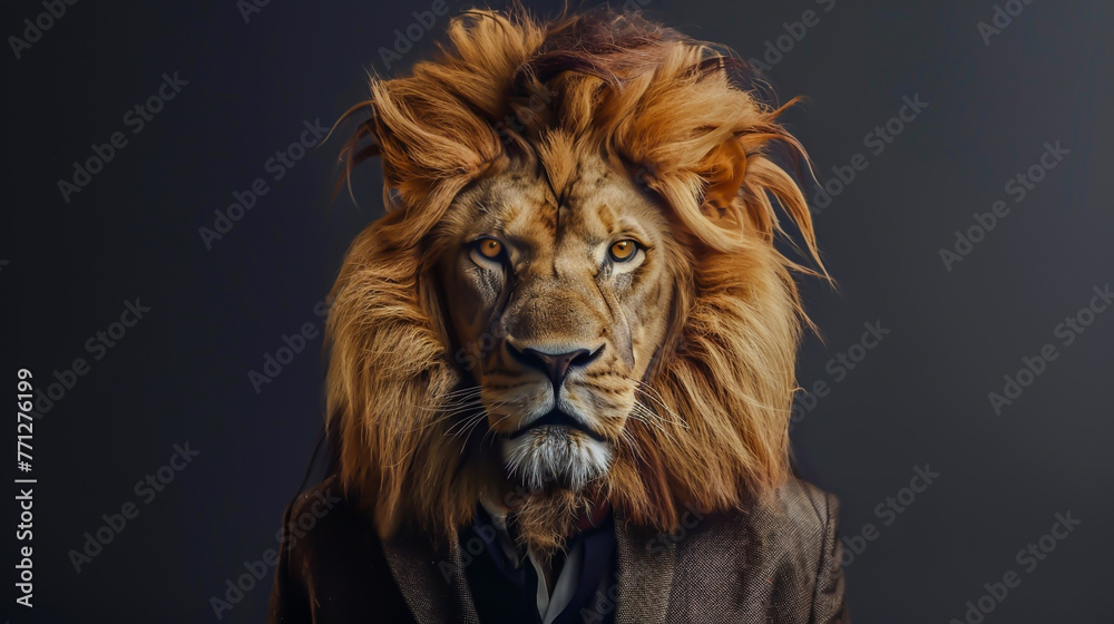 Obraz premium Portrait of a lion with a stylish haircut