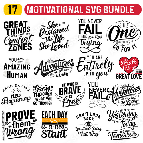 Motivational SVG Bundle, Positive Quotes and Inspirational Sayings Design
