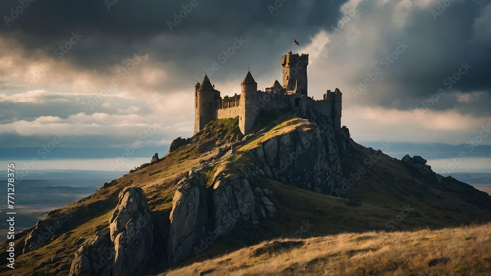 Castle in the rock hill. Travel destination. Ancient castle Castle in the rock hill. Travel destination. Ancient castle