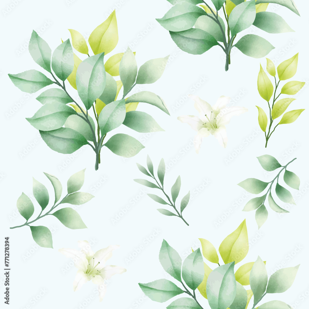 Fototapeta premium Hand drawn watercolor lily seamless pattern 
