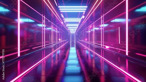 abstract futuristic geometric background, neon glowing lines inside a long tunnel, speed of light
