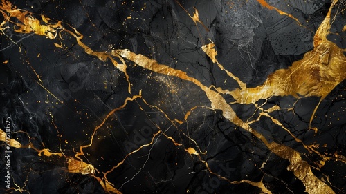 Black marble with yellow gold veins luxury background texture pattern background wallpaper.