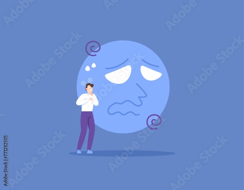 a very anxious and worried man. scared businessman. feeling excessive anxiety. mental disorders or anxiety disorders. facial expressions and poses. illustration concept design. graphic elements. flat 