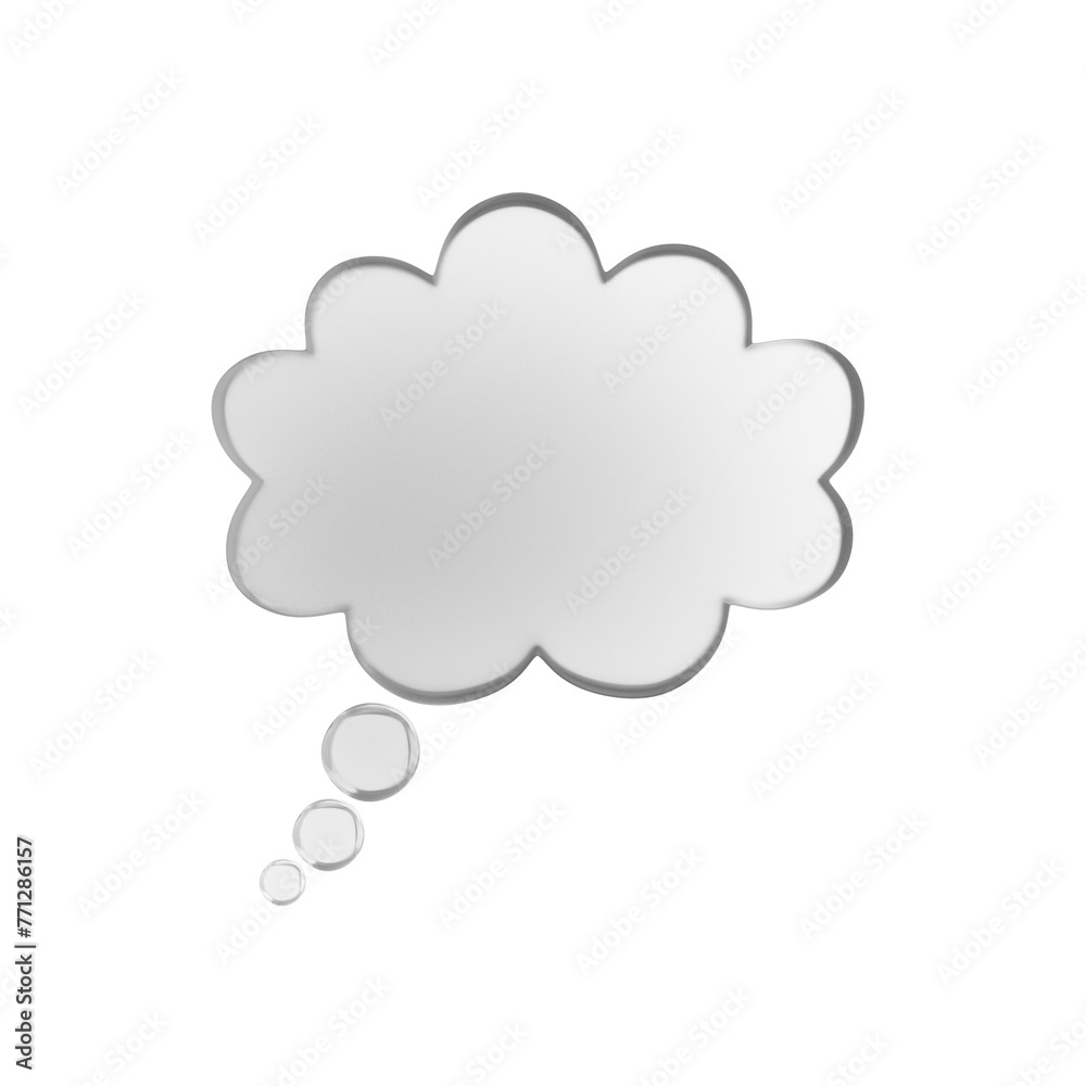 A grey thought bubble with a fading tail displayed on a white background, representing the concept of thinking or dreaming A grey thought bubble with a fading tail displayed on a white background, representing the concept of thinking or dreaming