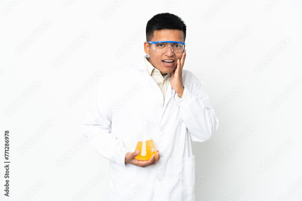 Young Ecuadorian scientific man with surprise and shocked facial expression Young Ecuadorian scientific man with surprise and shocked facial expression