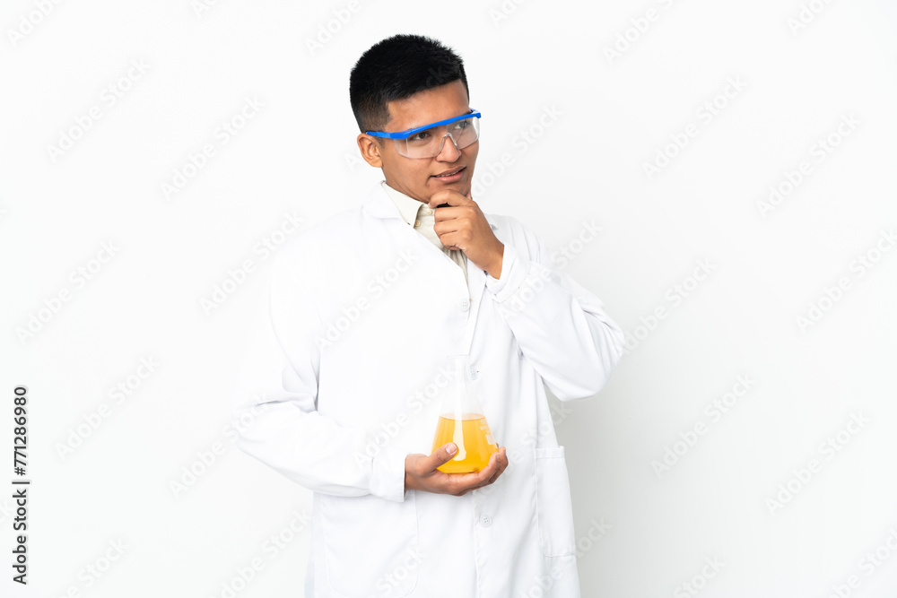 Young Ecuadorian scientific man looking to the side and smiling