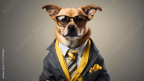 portrait of a dog in a suit and tie, portrait of a person with a dog head © Photographer