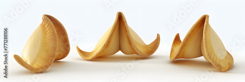 Flat lay pile of fortune cookies, Concept of creative food chinese fortune cookies with prediction words

 photo