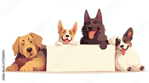 Cartoon pets with blank sign Flat vector 