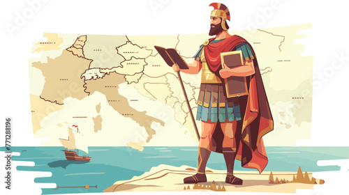Cartoon scene with greek or roman character or trader
