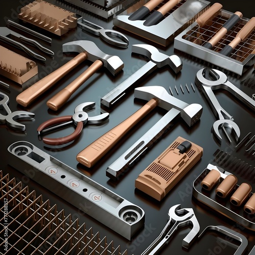 3d Vector of Construction tools icon set industrial and worker equipment