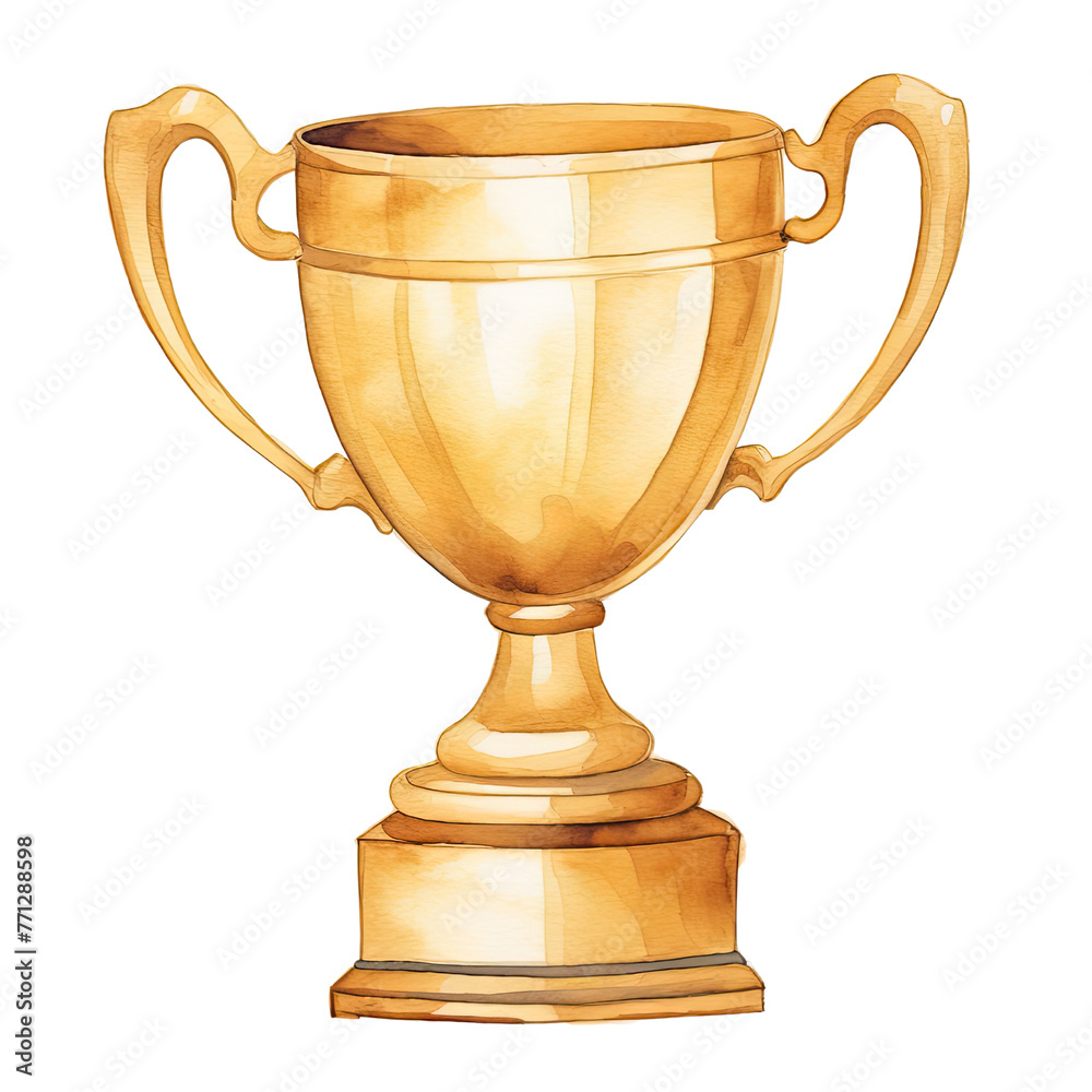 Obraz premium AI-generated watercolor trophy clip art illustration. Isolated elements on a white background. 