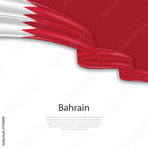 Waving ribbon with flag of Bahrain