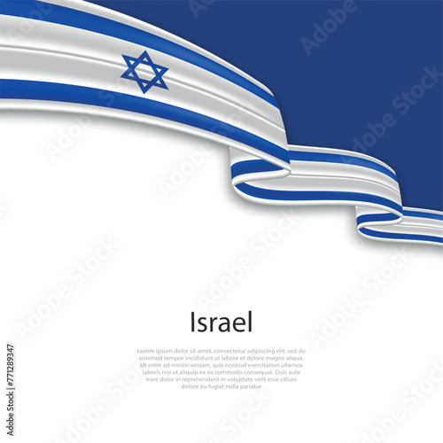 Waving ribbon with flag of Israel