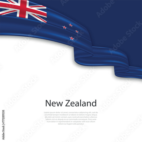 Waving ribbon with flag of New Zealand