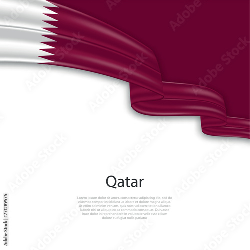 Waving ribbon with flag of Qatar