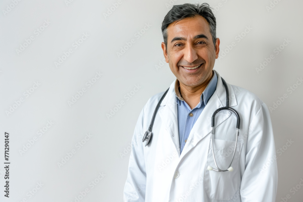 Confident Medical Doctor in White Coat with Stethoscope Smiling at Camera Confident Medical Doctor in White Coat with Stethoscope Smiling at Camera