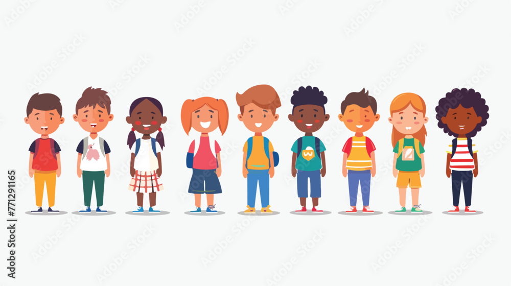 Ethnic school children happy Flat vector 