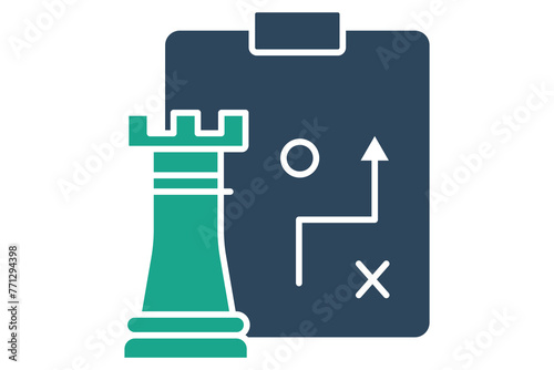 strategy icon. chess rook with strategy board. icon related to action plan, business. solid icon style. business element illustration