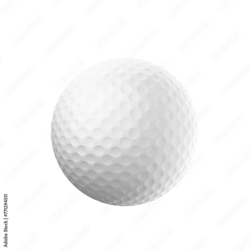 An isolated golf ball with dimpled texture on a white background, depicting the concept of sports equipment An isolated golf ball with dimpled texture on a white background, depicting the concept of sports equipment