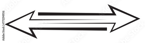 Long straight arrow icons. Black horizontal pointer, direction, transfer, position or location and width signs isolated on transparent background. Vector graphic illustration. photo