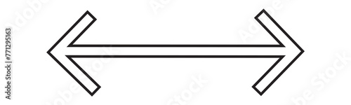 Long straight arrow icons. Black horizontal pointer, direction, transfer, position or location and width signs isolated on transparent background. Vector graphic illustration. 