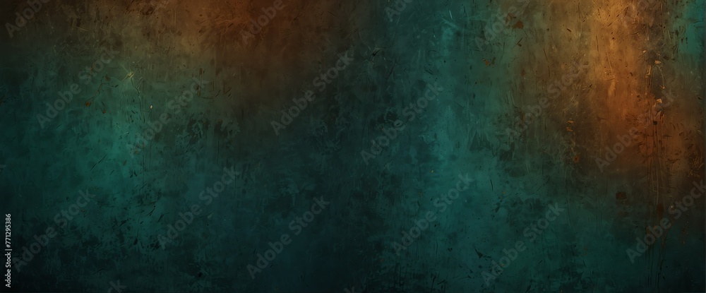 Dark teal to rusty brown color gradient wall texture grunge rough abstract with scratches and small cracks from Generative AI